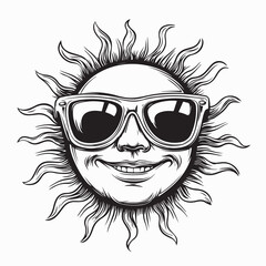 Black and white Happy Sun Sunglasses vector image isolated on white background.