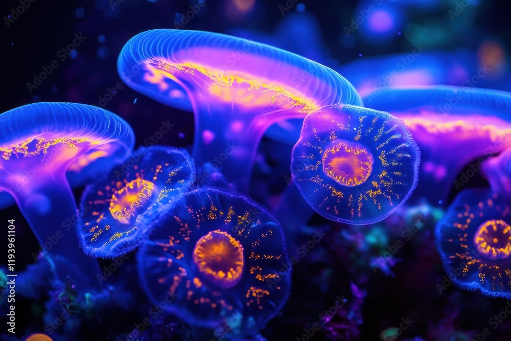 Aufkleber glowing bacteria exhibit vibrant illumination under uv light in a darkened environment showcasing bi