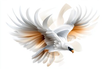 Obraz premium A simple 2D illustration of a vulture in flight, with muted tones and smooth shapes drawn on a clean white background