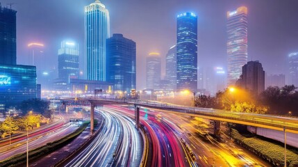 Night Lights of Metropolis: A Stunning Panorama of Cityscape at Dusk