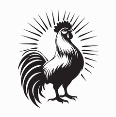 Rooster Standing Proudly in Front of Sunlight Vector Illustration