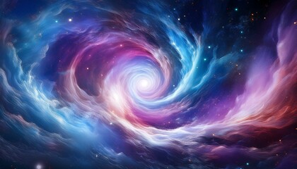 Cosmic swirl of vibrant purples, blues, and pinks.  A mesmerizing nebula.
