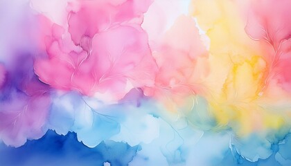 Dreamy pastel watercolor abstract art. Soft pink, yellow, and blue hues blend seamlessly.