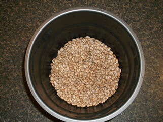 Pinto beans in a pot.