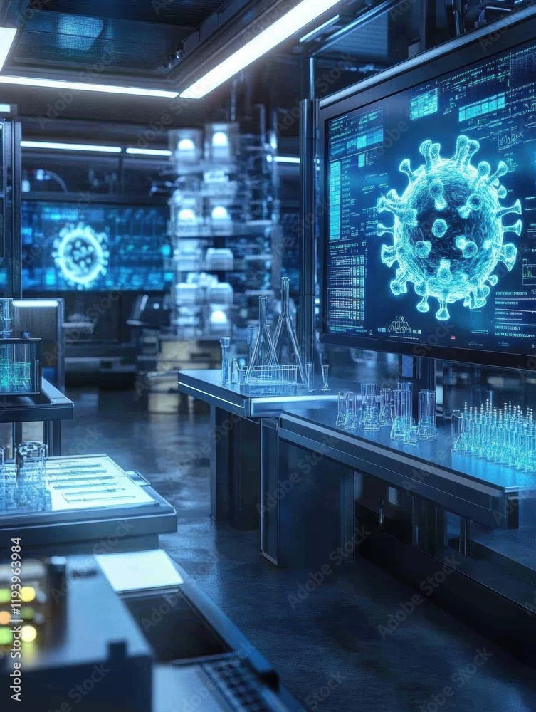 Aufkleber modern science laboratory showcasing advanced virus research and technology with glowing displays an