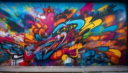 Fototapeta premium Vibrant explosion of color in urban street art.