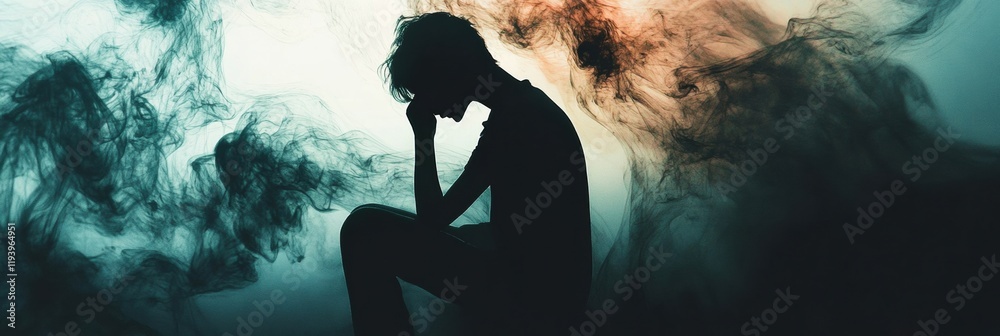 Fototapete abstract representation of mental turmoil through shadowed figure in contemplative setting. generati