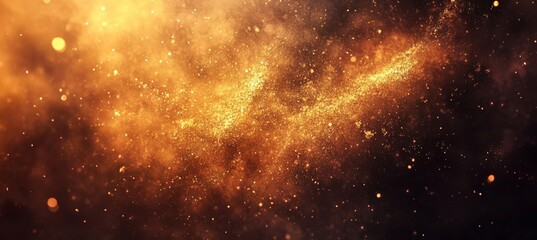 Fototapeta premium Golden Explosion of Sparkling Particles on a Dark Universe Background, Digital Abstract Art