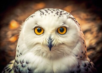Obraz premium Vintage Owl Portrait, White Owl Face, Nature Photography, Bird Wildlife, Retro Style