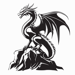 Mighty Dragon Standing Proudly on a Large Rock in a Powerful and Majestic Vector Illustration