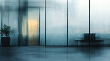 Fototapeta premium Blurred office interior background with a blurred door and glass wall, blurry bokeh light effect for a business concept design. High-quality photo, taken with a telephoto lens in realistic daylight.Ai