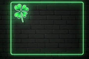 Neon Shamrock Frame on Brick Wall Background for St. Patrick's Day Design