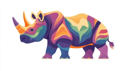Colorful Abstract Rhinoceros with Vibrant Patterns and Artistic Design Showcasing Nature’s Beauty in a Modern Style, Perfect for Wildlife and Conservation Themes