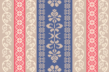 Geometric, seamless, traditional ethnic, thai , fabric pattern for textiles, rugs, wallpaper, clothing, sarong, batik, wrapping, embroidery, print, background, cover, illustration, vector,pixel art


