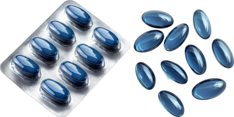 blue capsules in Blister Packaging
