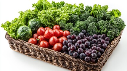 Fresh vegetables and fruits in a wicker basket. (1)