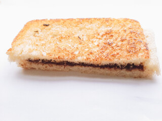 Slice of toast with Chocolate isolated on white view