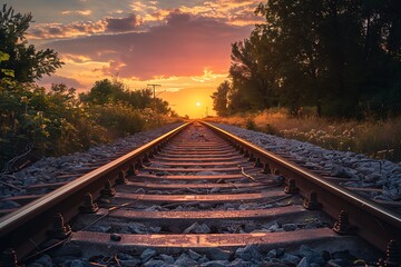 Obraz premium Railway at sunset