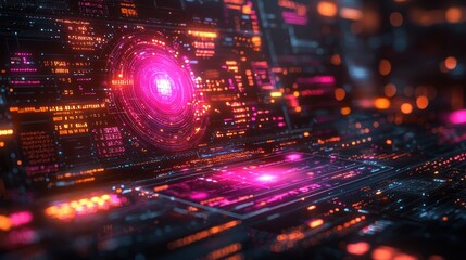 Obraz premium Futuristic digital interface with vibrant patterns.