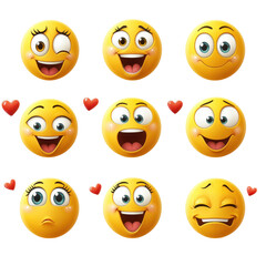 Happy and expressive emoji symbols showcasing various emotions like joy, love, and surprise, perfect for conveying feelings in digital communication