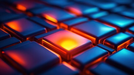 A Close-up View of Glossy Black Tiles with a Warm Glowing Effect, Highlighting the Contrast Between Light and Shadow in a Modern Design Aesthetic