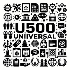 A collection of 550 small, black and white universal icons arranged in a grid 