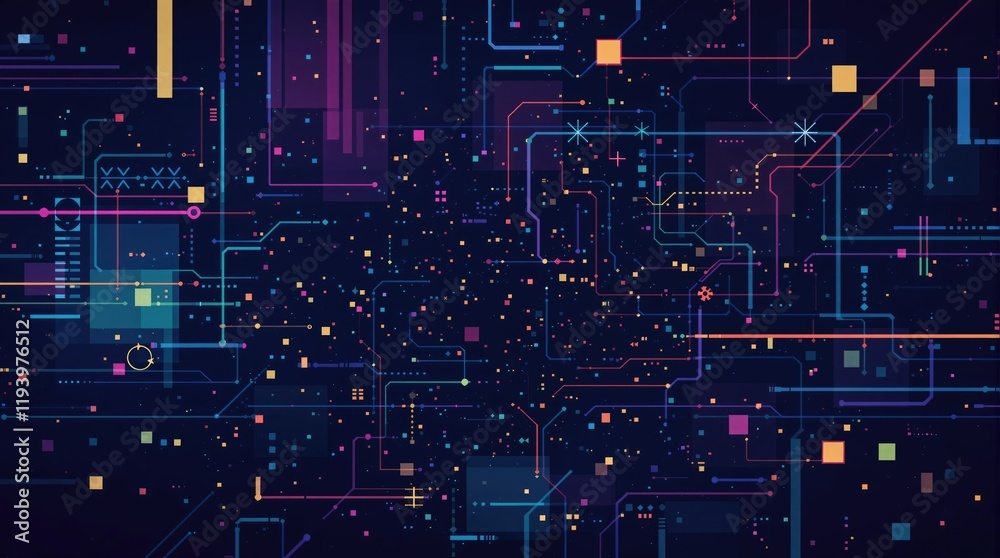 Poster Abstract digital network background Colorful lines and nodes connect forming complex system