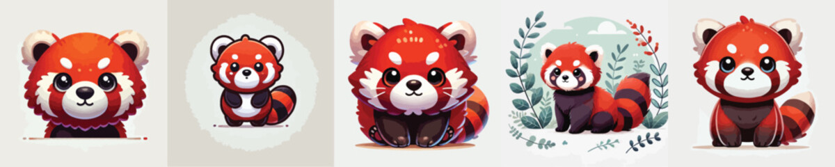 collection of cute and adorable red panda vectors