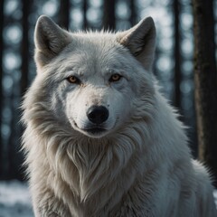 Obraz premium A wolf resembling Princess Mononoke’s white wolf, fierce and noble.