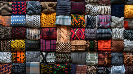 Rich Tapestry of Varied Knitting Patterns Displayed in Textured Array