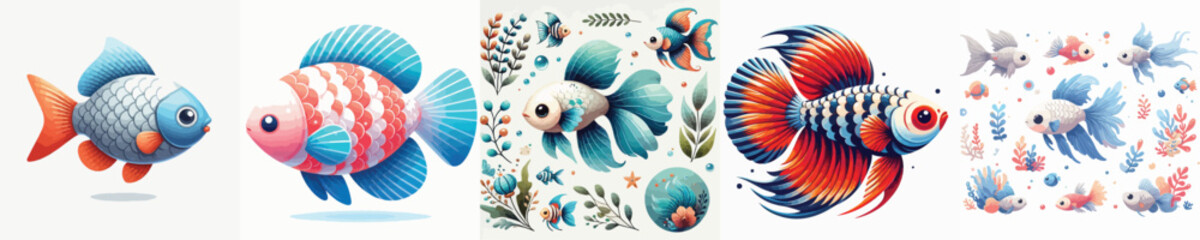 Obraz premium vector collection of beautiful colored ornamental fish