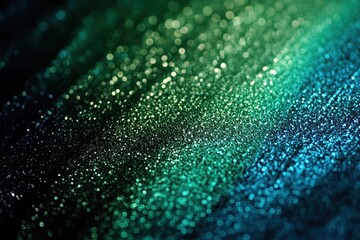 Teal glitter texture, dark background, bokeh effect, design element