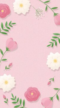 Animated background with pink flowers and leaves swaying in the wind for Mother&rsquo;s Day, Valentine's Day, International Women's Day, etc.