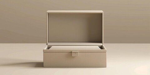 A minimalist open box on a neutral surface, suggesting storage or presentation.