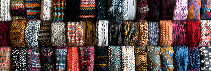 Rich Tapestry of Varied Knitting Patterns Displayed in Textured Array
