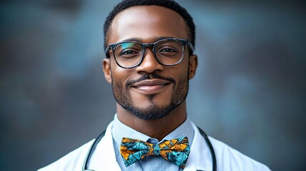 A confident healthcare professional in a lab coat, perfect for promoting medical services, healthcare campaigns, or Black History Month celebrations.