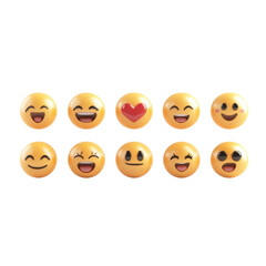 Naklejka premium Happy emojis expressing various emotions, including joy, love, and excitement. These symbols represent feelings and can be used in digital communication