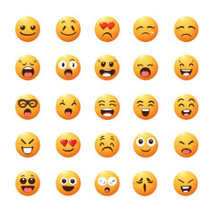 Obraz premium collection of emoji symbols displaying various emotions like happiness, sadness, love, and surprise. These expressive icons can enhance digital communication and convey feelings effectively