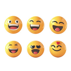 Fototapeta premium Bright and cheerful emoji symbols displaying various emotions like happiness, love, and excitement. Perfect for conveying feelings in digital communication