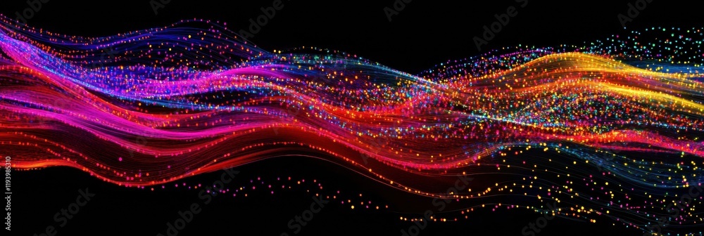 Fototapete Vibrant energy lines and glowing dots symbolizing dynamic communication and seamless data exchange. Generative AI