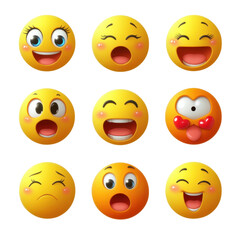 Bright and colorful emoji faces expressing various emotions like happiness, surprise, and sadness, perfect for conveying feelings in digital communication