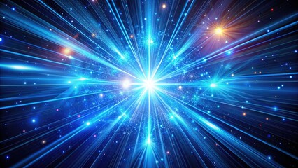 Naklejka premium Abstract Star Burst Background, Blue Laser Beams, Glowing Lights, Long Exposure Photography, Galactic Nebula, Cosmic Art