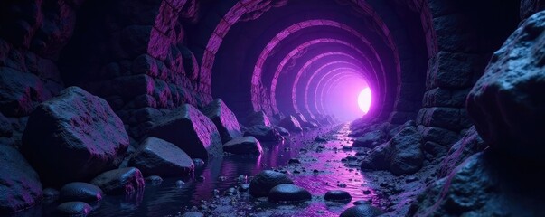 Mysterious tunnel with purple and silver hues, light, mysterious, silver