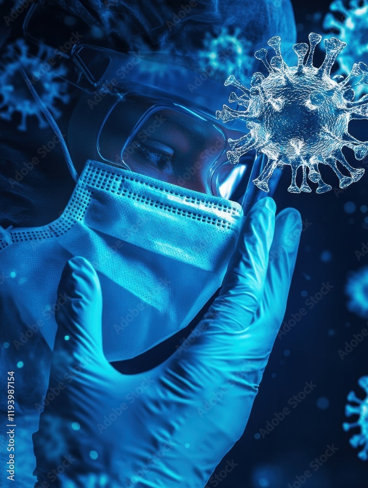 Poster masks and gloves highlight the fight against fading viruses in a pandemic setting at night. generati