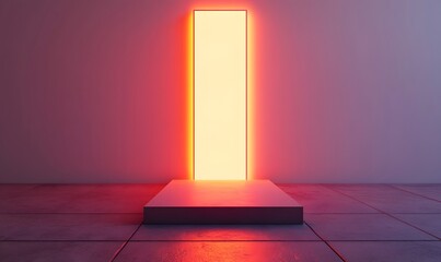 Glowing neon rectangular light on a platform.