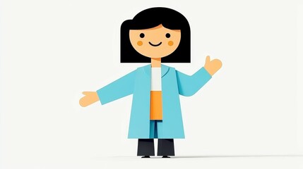Cute Cartoon concept. Cheerful cartoon character in a lab coat with a welcoming pose.
