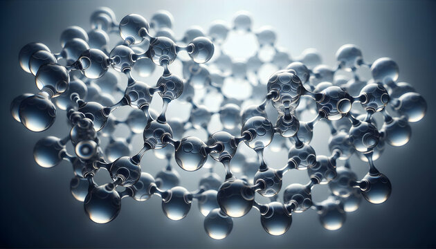 Atom A highly detailed molecular diagram with interconnected transparent spheres, each glowing faintly at4