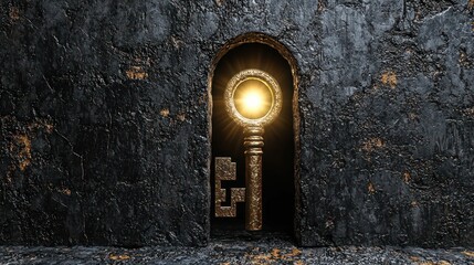 Golden Key to Enlightenment: A Glowing Key in a Dark Archway
