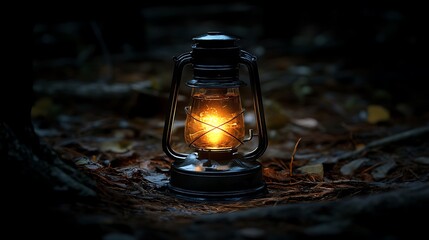 Lantern in the forest at night