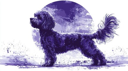 Purple dog silhouette against a textured purple circle background.